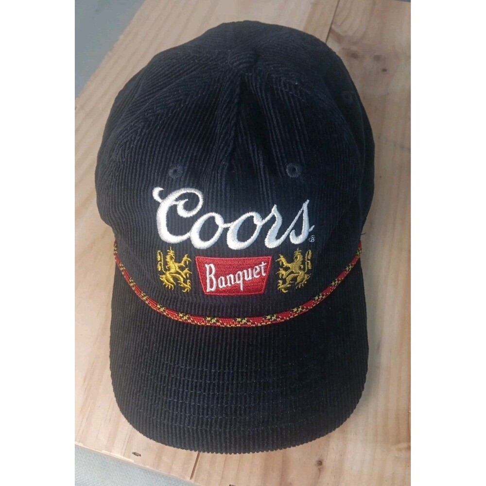 Coors Banquet Corduroy Mens Snap Back Ball Cap Baseball Hat Navy Blue Beer Logo